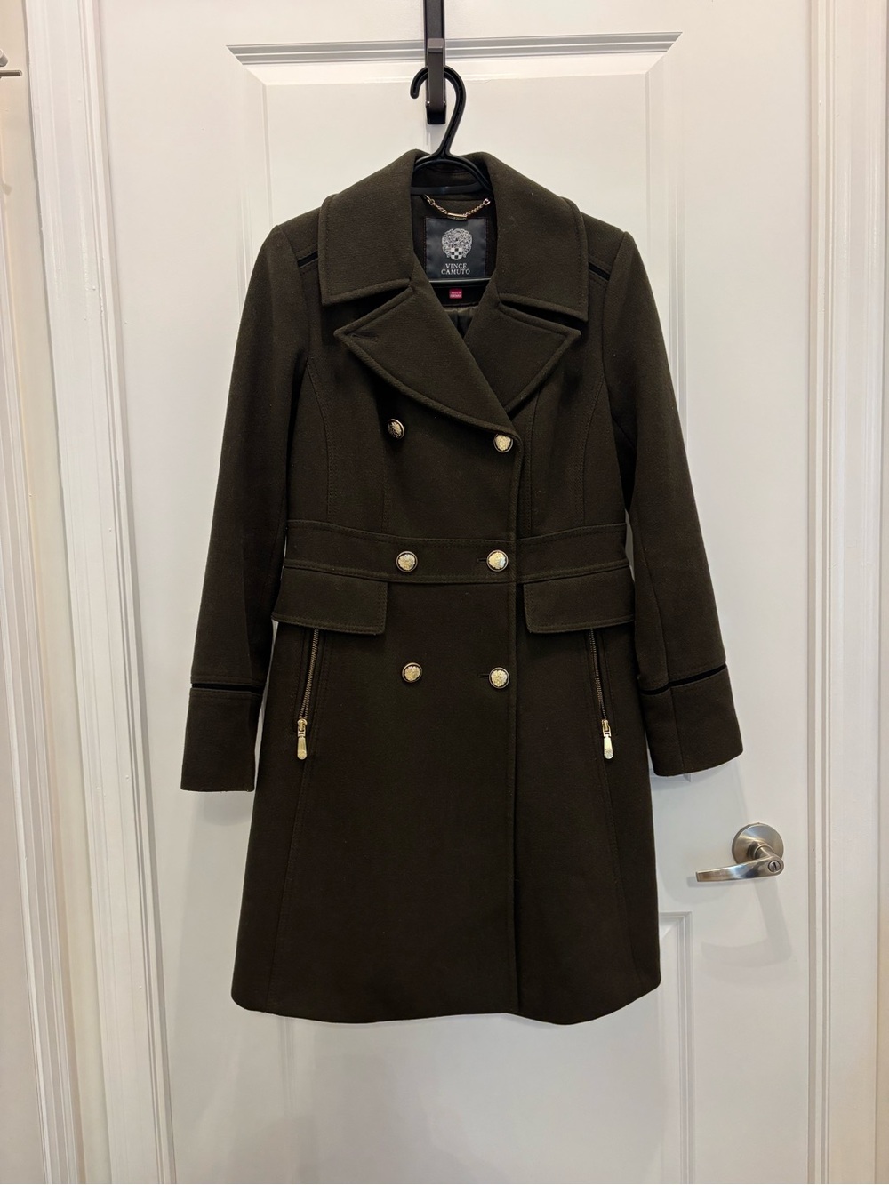 Vince Camuto Olive Green Double-Breasted Wool Pea Coat
